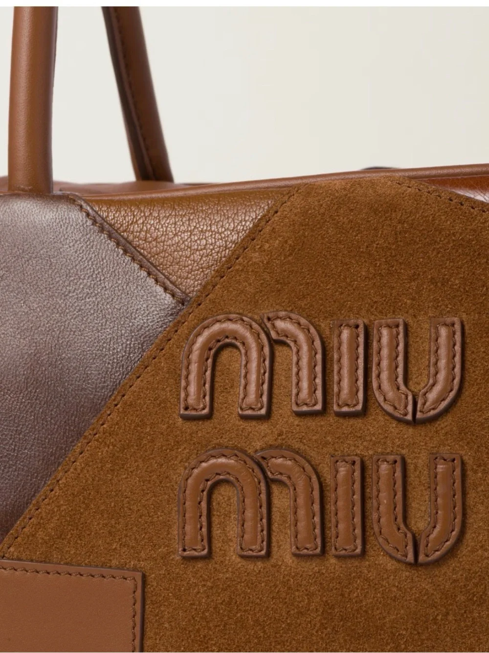 Miu Miu Patchwork Leather Briefcase in Mixed Brown Tones